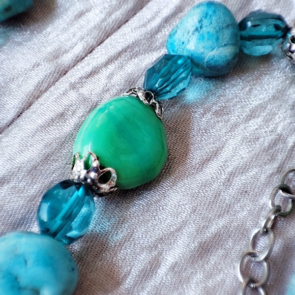 Art Sea Glass Stone Silver Tone Stephan & Co Green Turquoise Color Necklace NWT - Picture 10 of 15